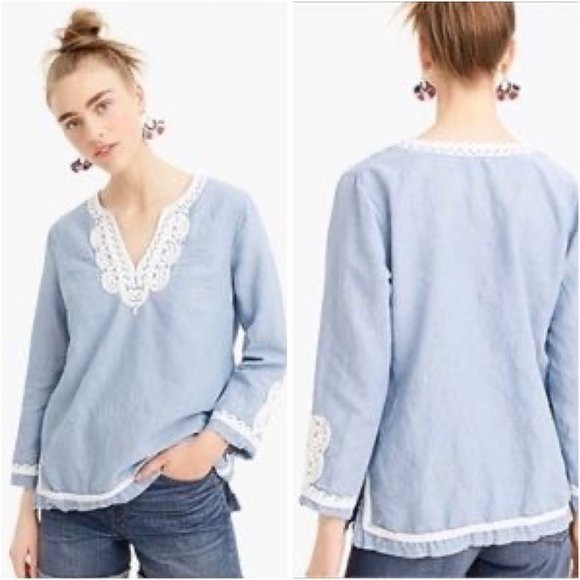 J. Crew Tops - J. Crew Point Sur Chambray Embroidered Blouse L